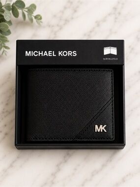Michael Kors Jet Set Men’s Slim Billfold Wallet Black Saffiano Leather NWT + Box